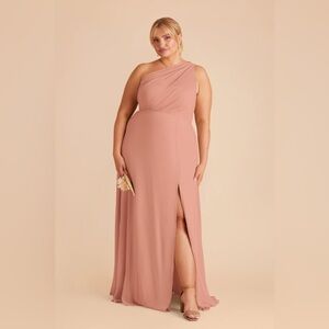 Birdy Grey Kira Dress Chiffon Dusty Rose slit Sz 1X Bridesmaid One-Shoulder nwt